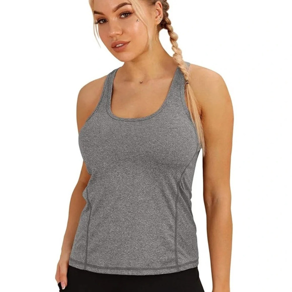 Icyzone Tops - Women’s Icyzone gray heathered racerback tank top Medium